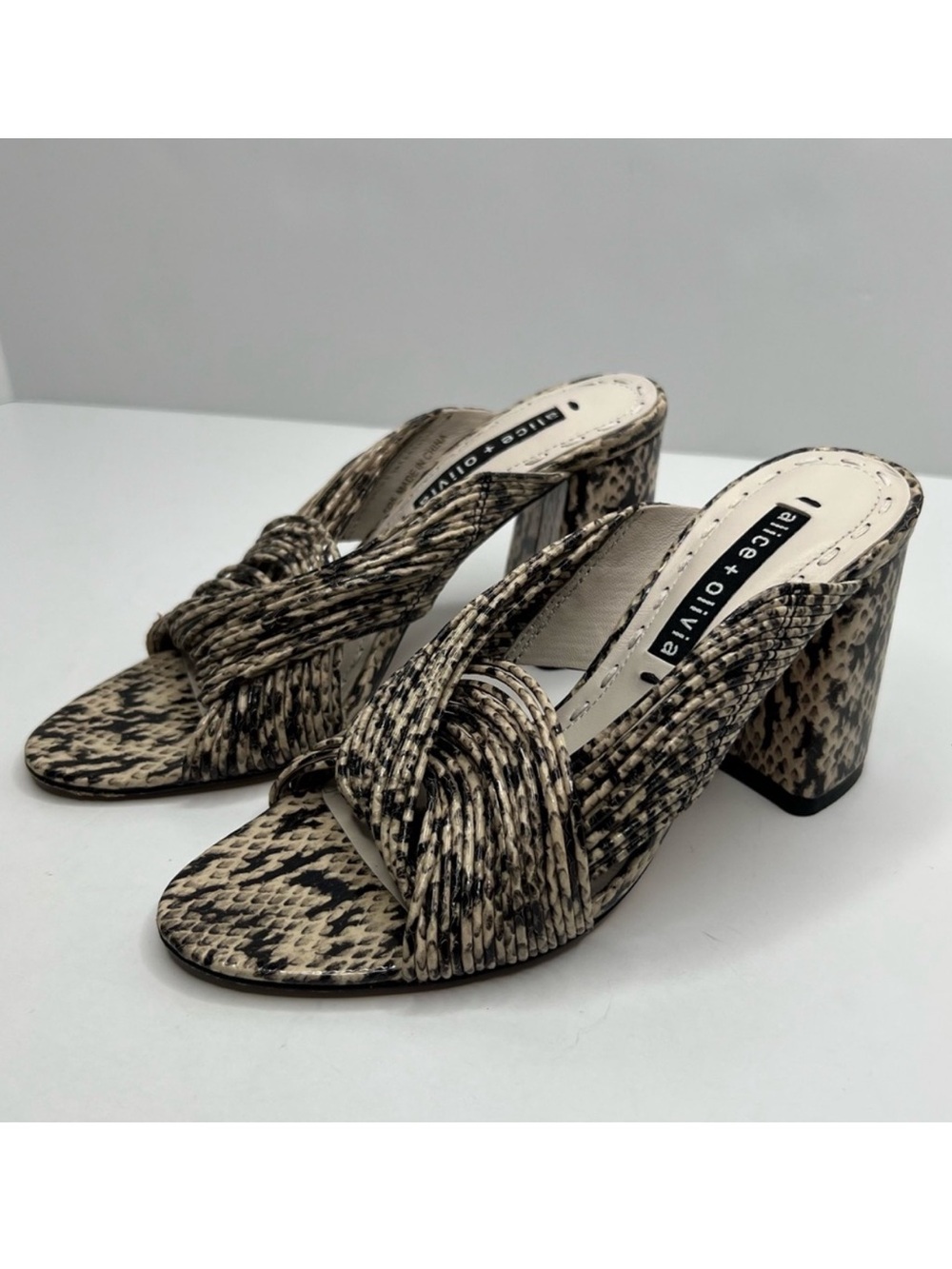 ALICE + OLIVIA Landri Slip On heel Sandals Snake Print Size 5